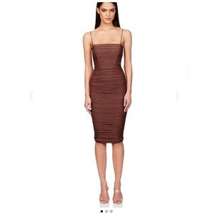 NOOKIE Mecca Chocolate Brown midi dress Large